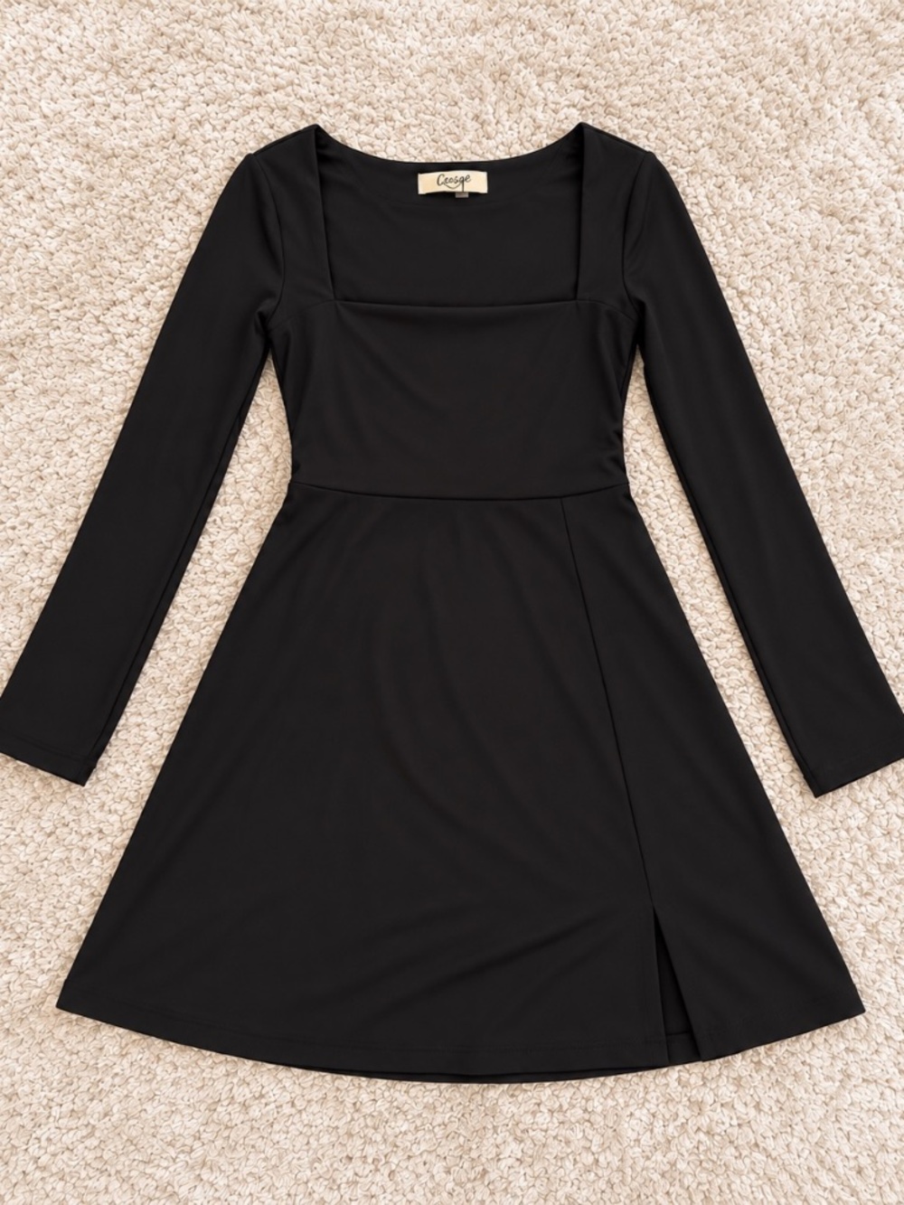 QINSEN Black Long Sleeve A-Line Mini Dress Size Large